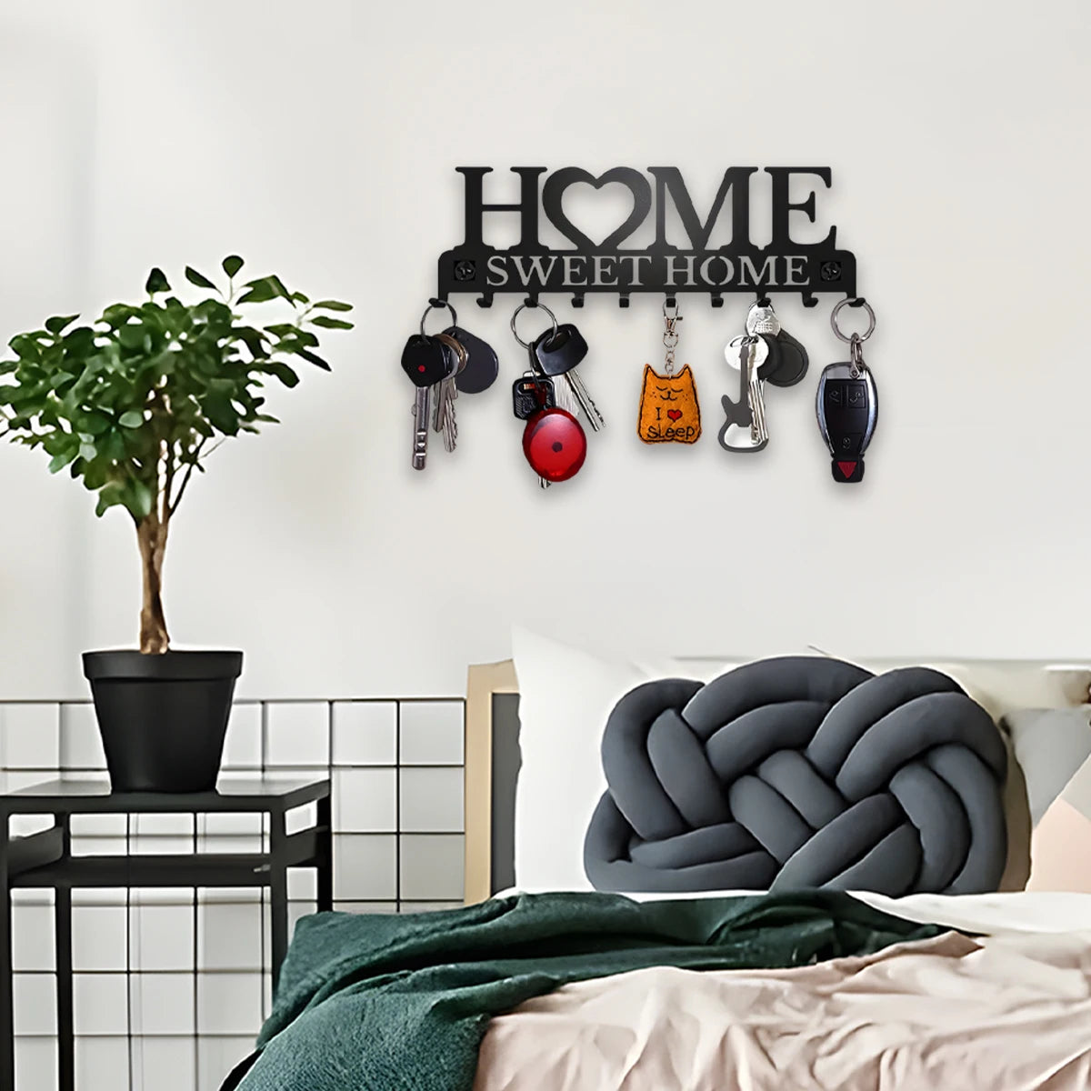 Black Metal Keys Holder With 10 Hooks