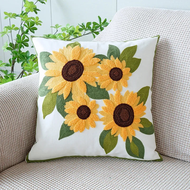 DecorBites™ Green Tulip Embroidery Pillowcase 45X45CM - Sofa Bed Office Car Chair Cover