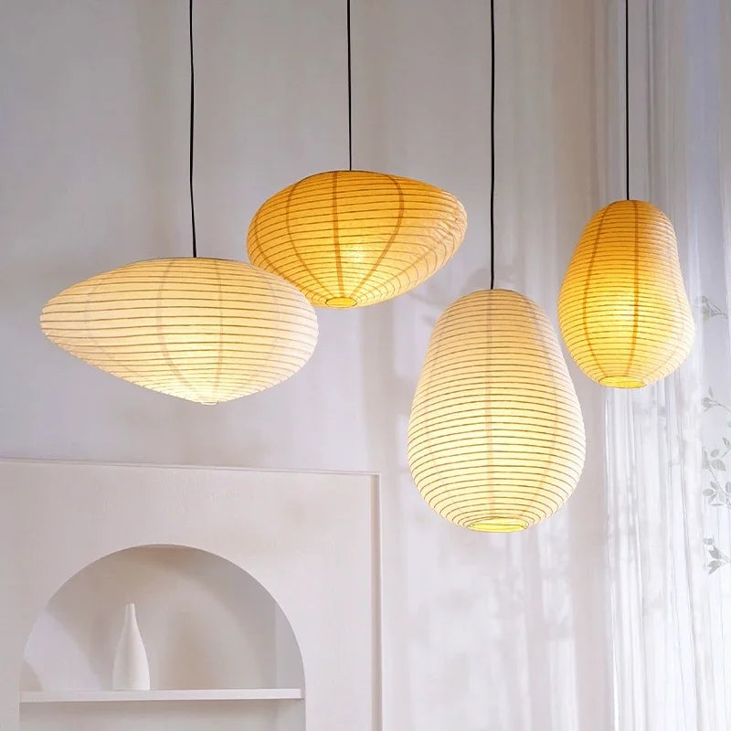 Rice Paper Pendant Light Handcrafted Beige