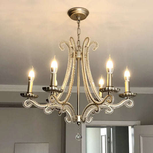 DecorBites™ Crystal LED Chandelier: French Living Room Retro E14 Pendant Light for Home Decor