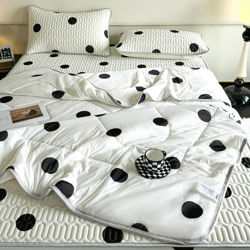 DecorBites™ Double-Sided Cool Comforter Set: Ice Silk Duvet, Fitted Sheet, Pillowcase