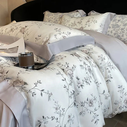 DecorBites™ Eucalyptus Fiber Flowers Bedding Set: Duvet Cover, Bed Sheet, Pillowcase - 4Pcs