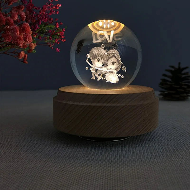 DecorBites™ Crystal Ball Music Box: Rotating Light Projection, Birthday & Valentine's Day Gift