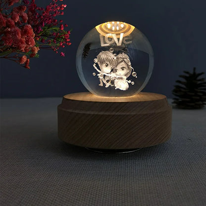 DecorBites™ Crystal Ball Music Box: Rotating Light Projection, Birthday & Valentine's Day Gift