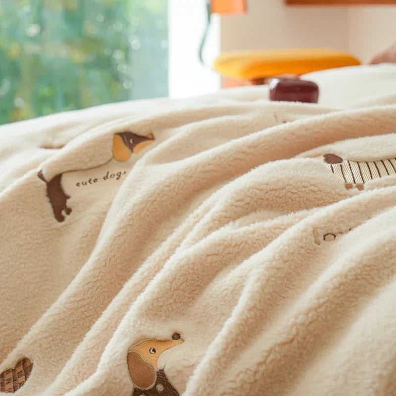 DecorBites™ Embroidered Imitation Cashmere Bedding Set for Queen Bed Warm Winter Cozy Set