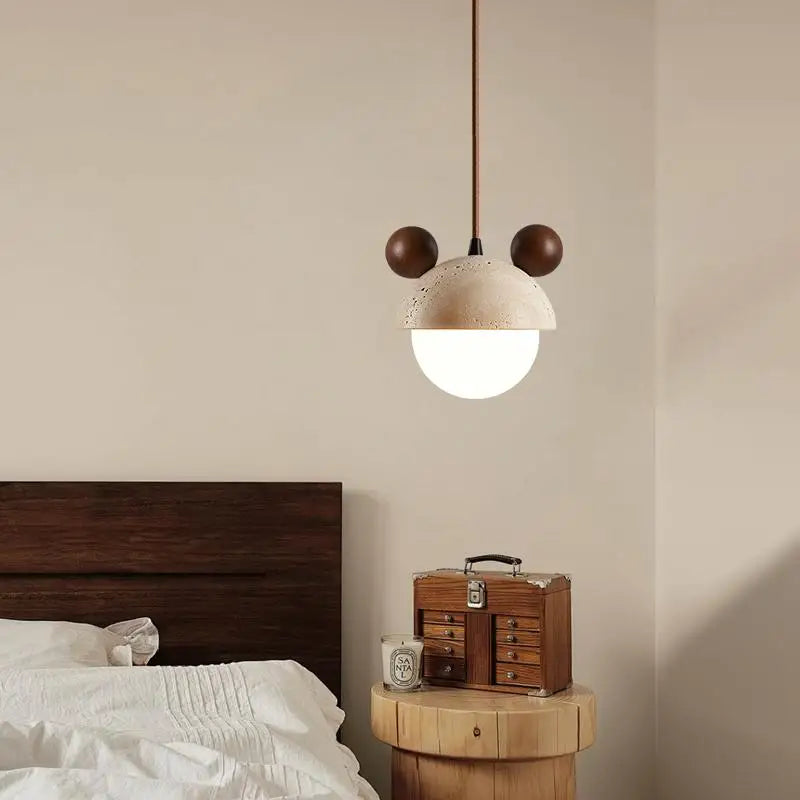 DecorBites™ Cream Glass LED Pendant Lights Modern Wood Yellow Travertine Pendant Lamp