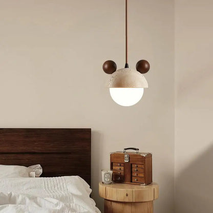DecorBites™ Cream Glass LED Pendant Lights Modern Wood Yellow Travertine Pendant Lamp