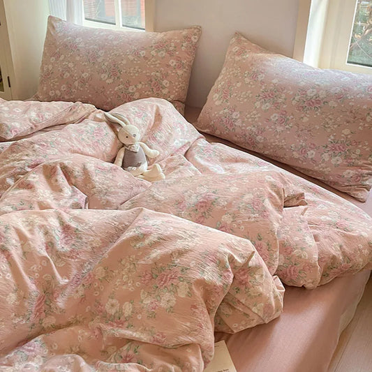 DecorBites™ Cotton Flower Print Bedding Set - Romantic High-Density Comforter for Adults