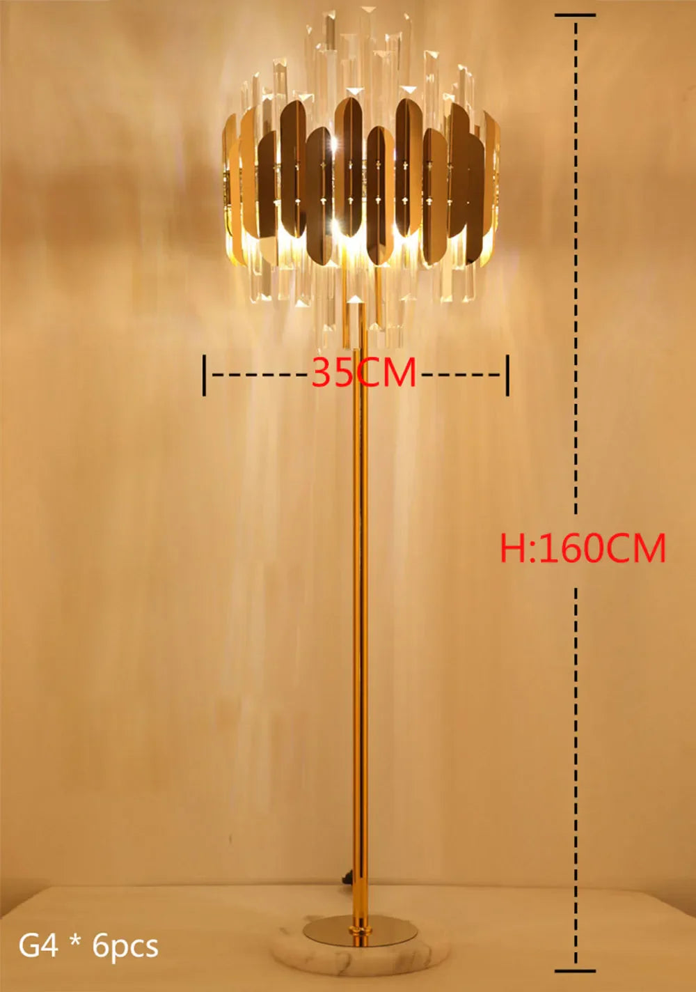 DecorBites™ Crystal Gold Floor Lamp for Bedroom & Living Room - Modern Luxury LED Light