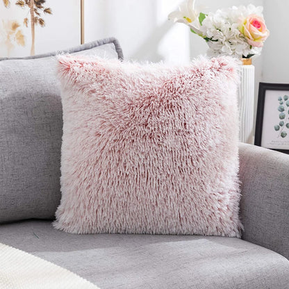 DecorBites™ Cozy Plush Fur Cushion Cover 43x43cm White Grey Sofa Decor Pillowcase