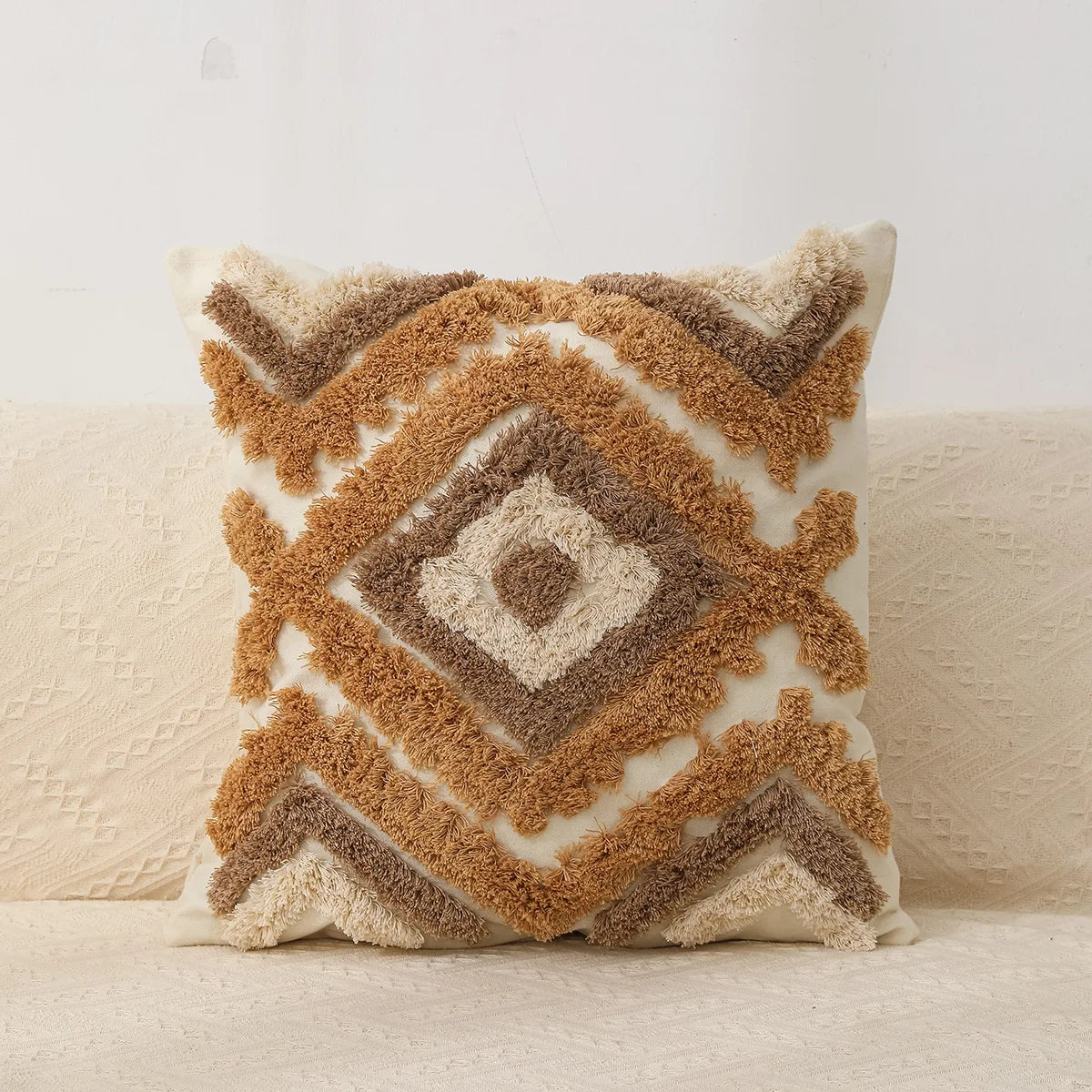 DecorBites™ Geometric Chenille Embroidered Pillow Covers Boho Moroccan Style Decor