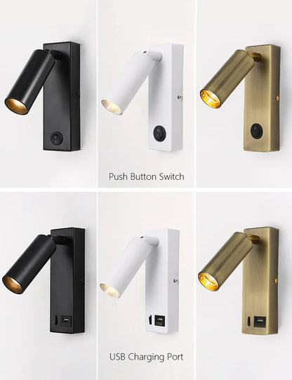 DecorBites™ Black Brass LED Wall Lamp Sconce with Switch and USB Port, 3W Spotlight