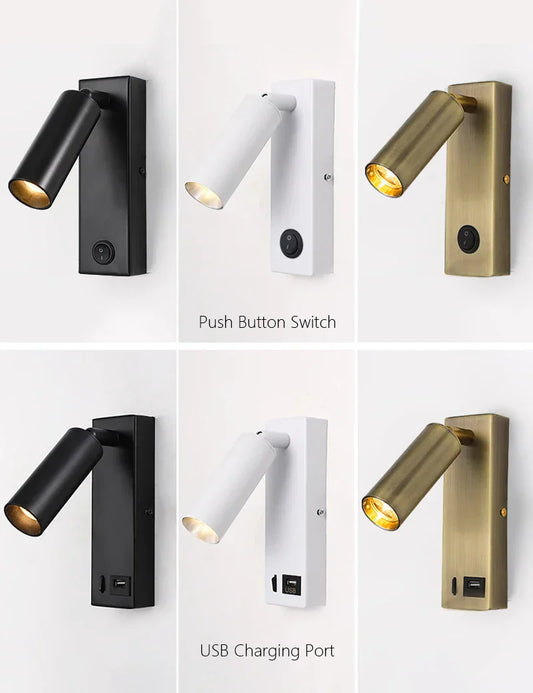 DecorBites™ Black Brass LED Wall Lamp Sconce with Switch and USB Port, 3W Spotlight