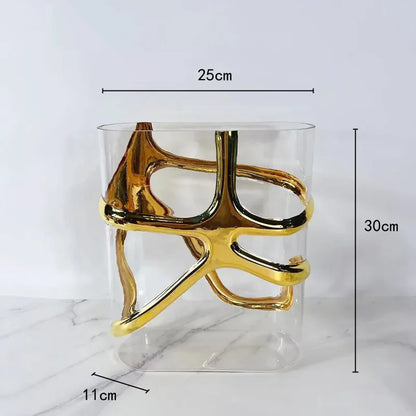 DecorBites™ Gold-Edged Glass Vase with Geometric Patterns for Home Decor