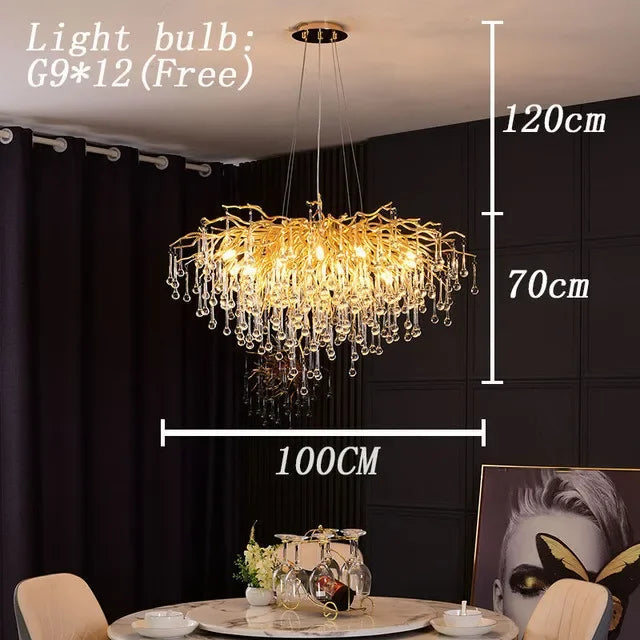 Gold Crystal Branch Chandelier Chrome L160cm