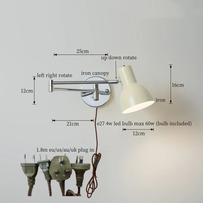 DecorBites™ Cream LED Swing Arm Wall Lamp for Living Room Bedroom Mirror Stair Light