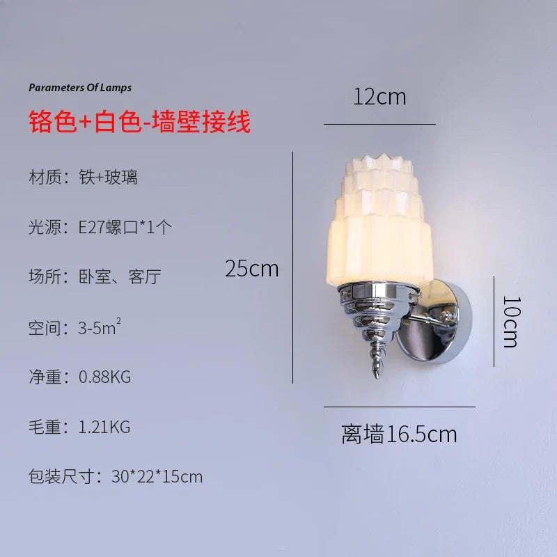 DecorBites™ Cream Glass LED Wall Lamp Iron Art Chrome/Gold Living Room Bedroom Background