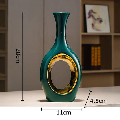 DecorBites™ Gold Ceramic Vase with Artificial Flowers | Table Decoration | Room Aesthetic Decor