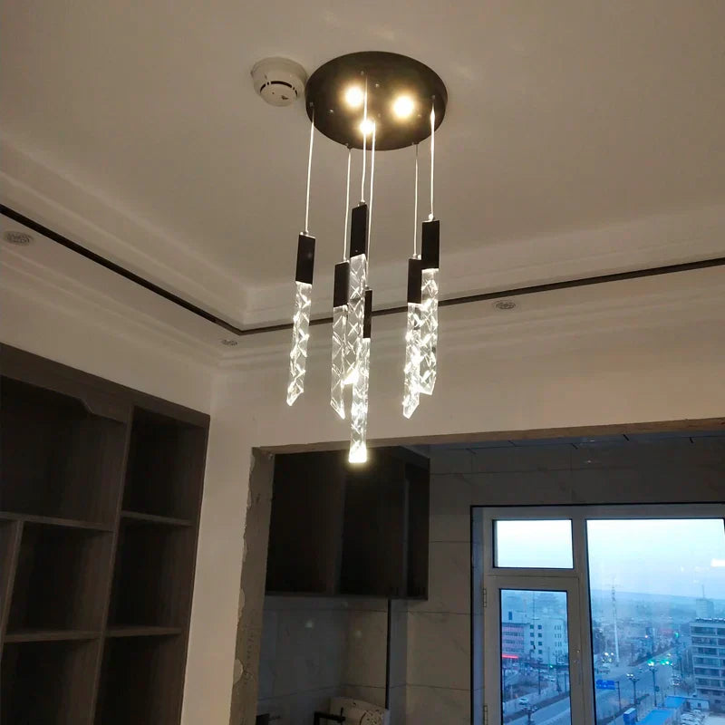 DecorBites™ Gold Crystal Stairs Chandelier Luxe LED Pendant Light Luxury Indoor Lighting