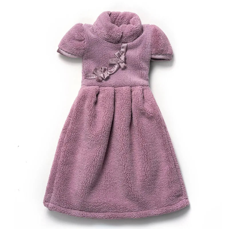DecorBites™ Coral Fleece Cheongsam Hand Towel: Soft, Absorbent, Quick-Drying For Household & Wall Mount