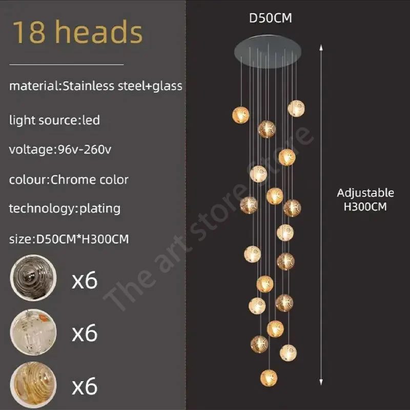 DecorBites™ Crystal Glass Spiral Ceiling Chandelier for Modern Living Room & Kitchen Decor