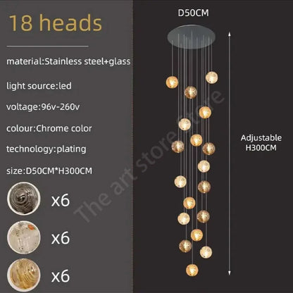 DecorBites™ Crystal Glass Spiral Ceiling Chandelier for Modern Living Room & Kitchen Decor