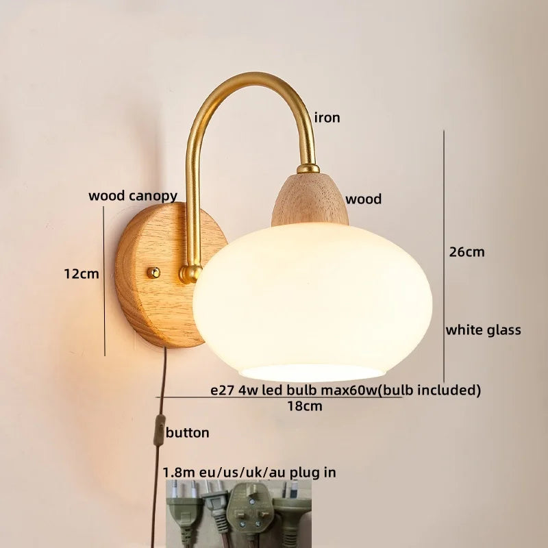 DecorBites™ Glass Wood LED Wall Lights Decor for Bedroom Living Room Coffee Mirror Bedside Lamp