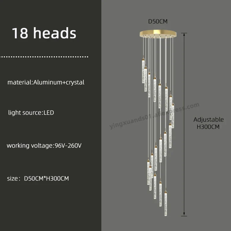 DecorBites™ Golden LED Crystal Chandelier for Living Room Staircase