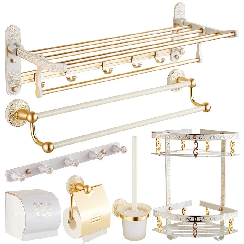 DecorBites™ Bath Hardware Set: Shelf, Towel Rack, Holder, Brush Holder, Towel Hanger, Hooks
