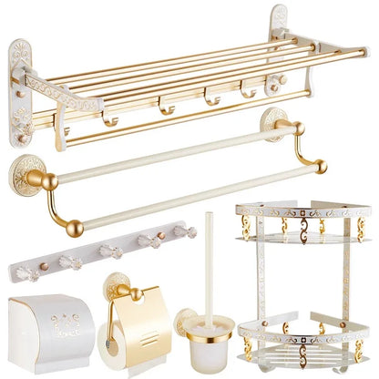DecorBites™ Bath Hardware Set: Shelf, Towel Rack, Holder, Brush Holder, Towel Hanger, Hooks