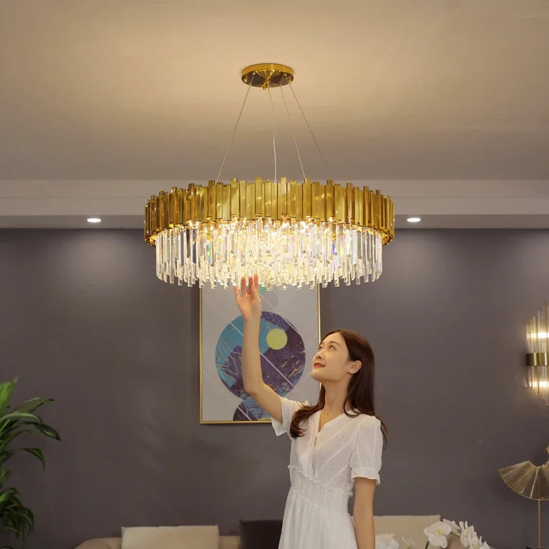 Gold Round Crystal Chandelier 72cm Hanging