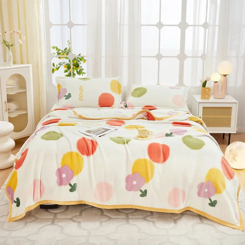 DecorBites™ Cozy Flannel Plush Blanket - All Seasons Sofa Cover & Bed Sheet for Queen Double