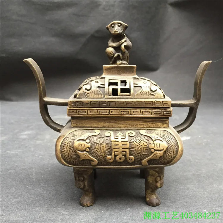 DecorBites™ Double Dragon Lion Incense Burner: Antique Bronze Aromatherapy Stove Craft Ornament