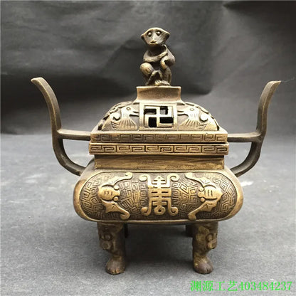 DecorBites™ Double Dragon Lion Incense Burner: Antique Bronze Aromatherapy Stove Craft Ornament