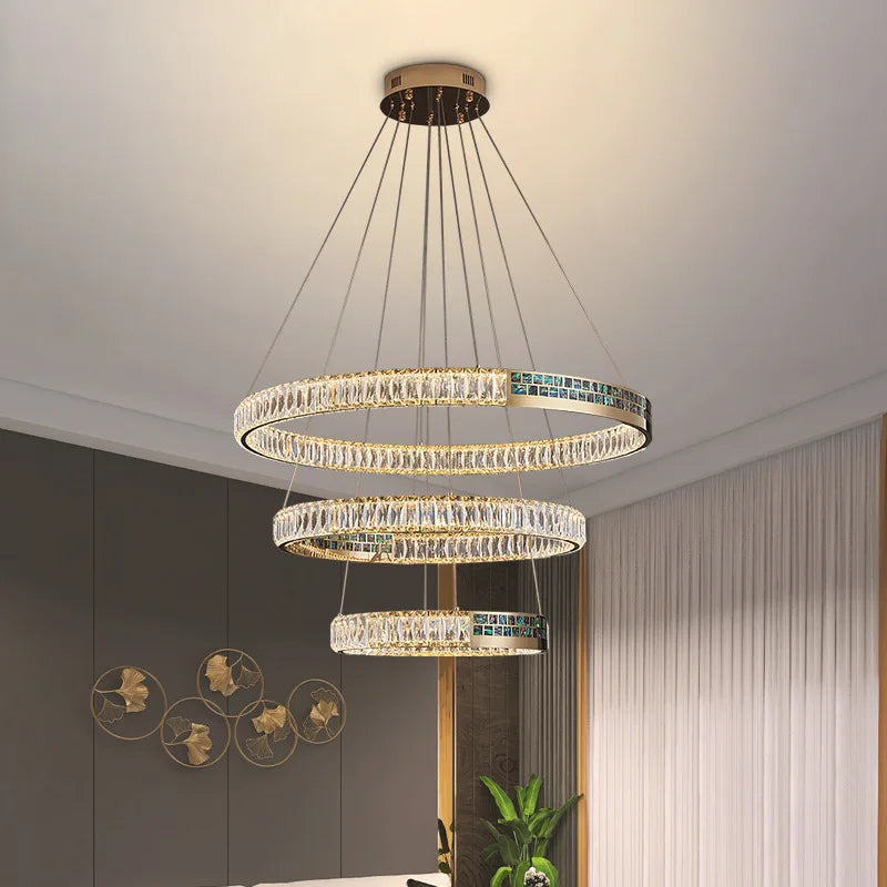 DecorBites™ Crystal Ring Ceiling Chandelier | Stainless Steel | Luxury Home Decor