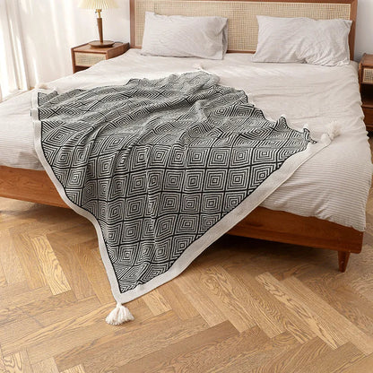 DecorBites™ Geometric Tassel Blanket - Nordic Style Sofa Throw and Bohemian Decor Rug