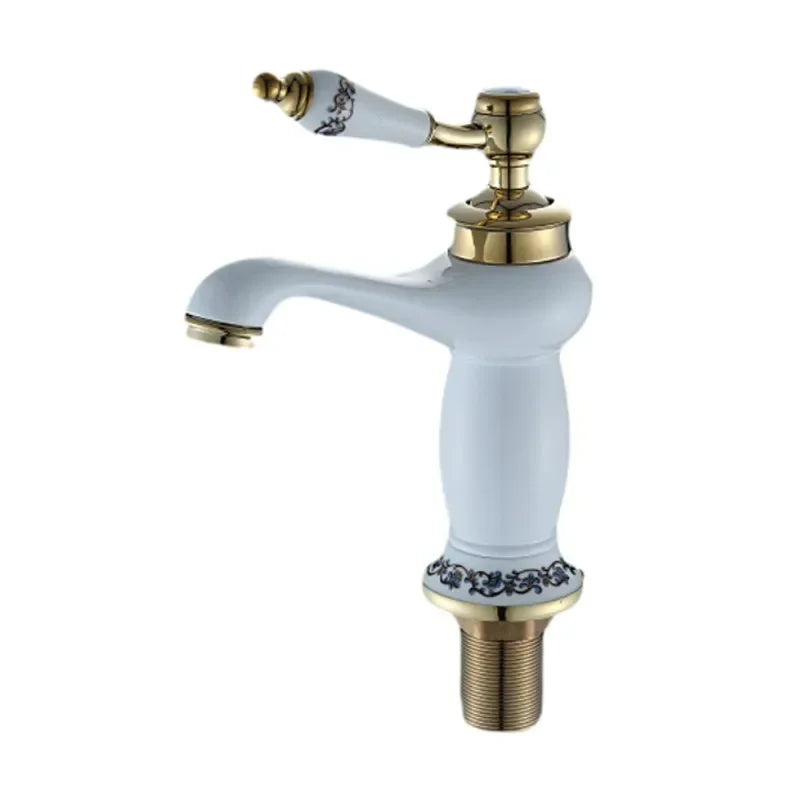 Gold Ceramic Basin Faucet White Ceramic Body
