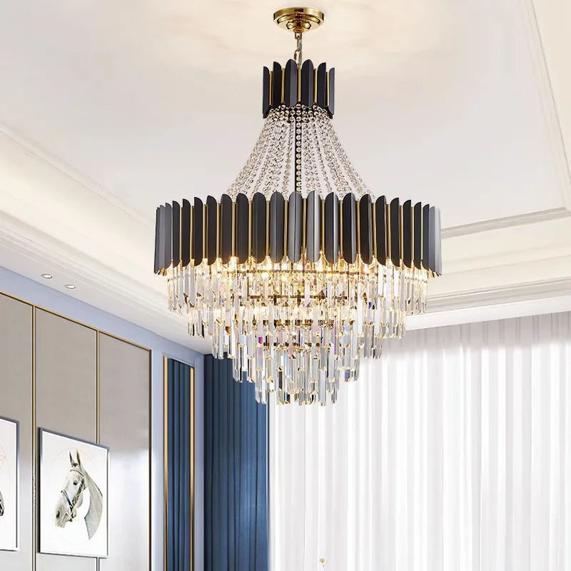 DecorBites™ Crystal LED Chandelier Black Gold Finish for Dinning Room