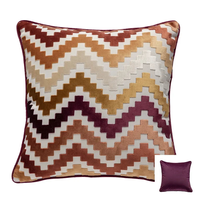 DecorBites™ Geometric Chenille Flocking Cushion Cover: Grey-Beige Home Decor Pillow Case