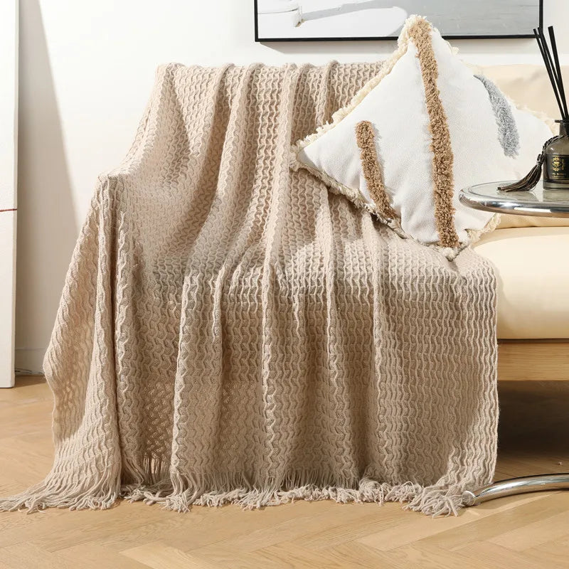 DecorBites™ Geometric Knit Sofa Blanket with Tassel - Dust-Proof Bedspread and Leisure Throw