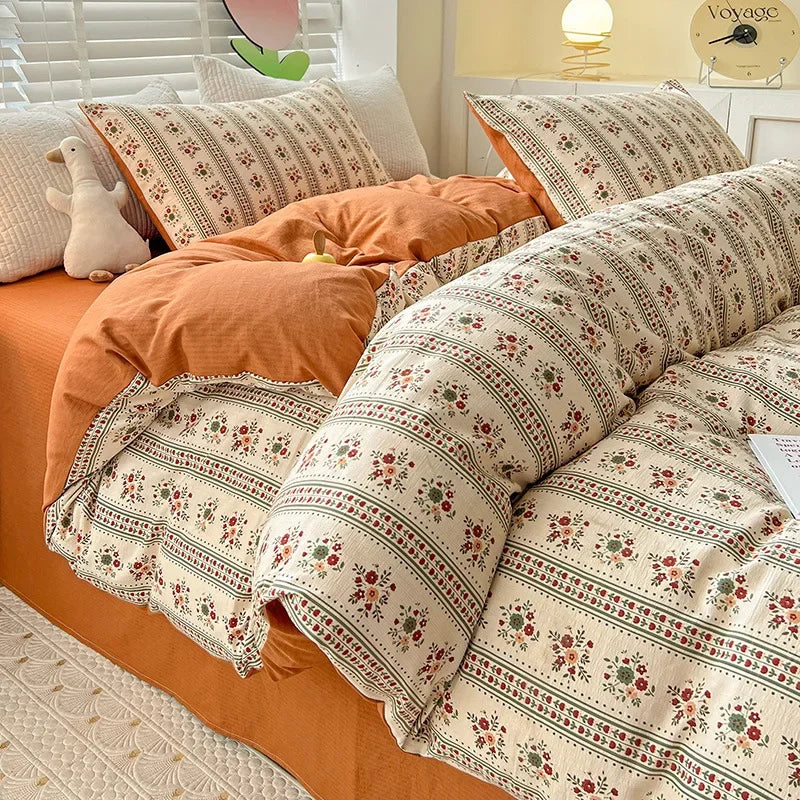 DecorBites™ Double-Layer Yarn Printed Cotton Quilt Cover Set - Queen/King/Double/Single Bed