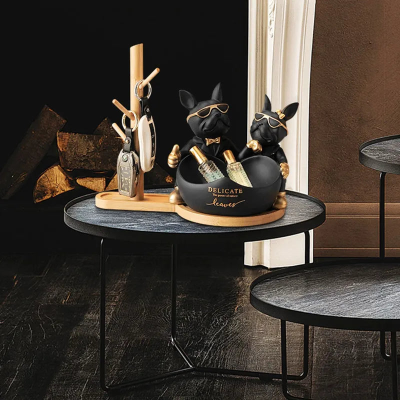 DecorBites™ French Bulldog Butler Statue, Resin Animal Sculpture, Home & Office Decor Gift