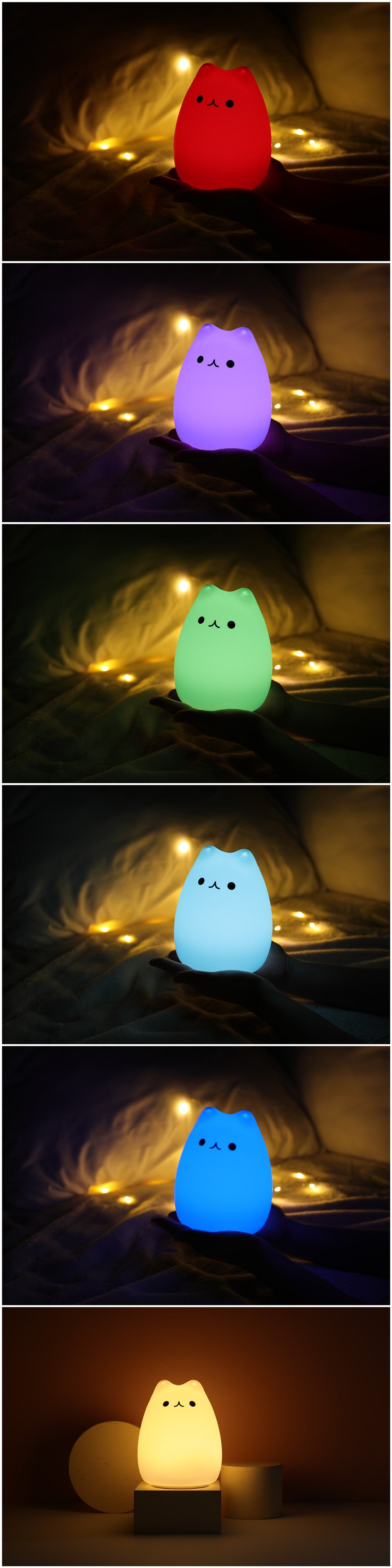 Mini Beliebte Katze Baby Nacht Lampe 7-farbe Pat Touch Farbwechsel Augenschutz Schlafzimmer Nacht Nacht Licht Geschenk Kinder 