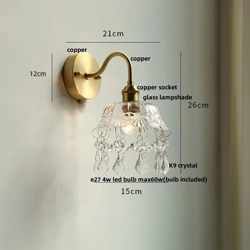 Green Glass Wall Sconce Copper Socket Pull Chain