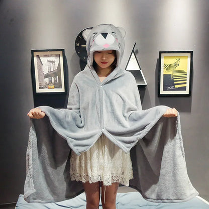 DecorBites™ Cozy Cartoon Hooded Cape Blanket for Winter Nap, Office, and Home Office Warmth