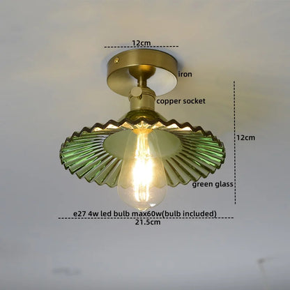 DecorBites™ Green Glass Copper Ceiling Light Fixture Balcony Kitchen Modern LED Lamp