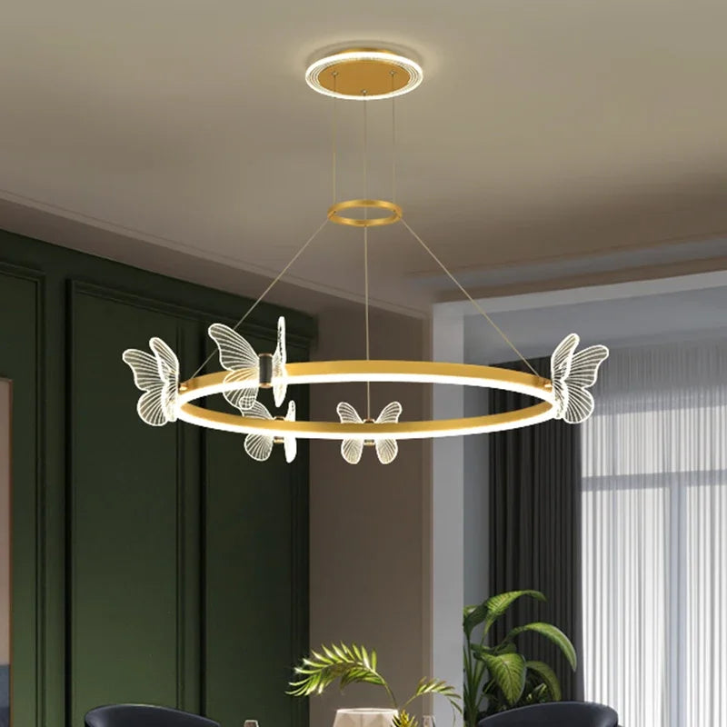 Gold Butterfly Crystal Chandelier For Living Room