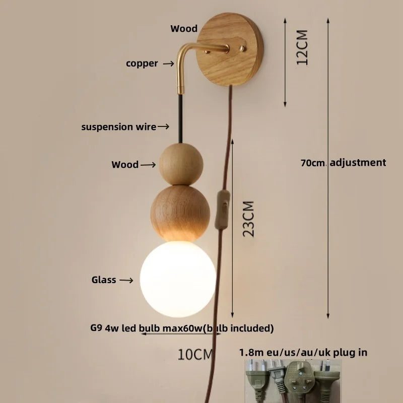 DecorBites™ Adjustable Walnut Wood LED Wall Sconce | Nordic Bedroom Lamparas with Acrylic | Simple Aisle Décor