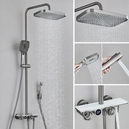 DecorBites™ Grey Thermostatic Digital Shower Faucet Set with Rainfall System