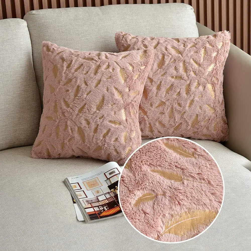 Gold Feather Velvet Pillow